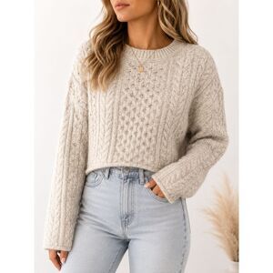 By Together Cream Cable Knit Cropped Sweater Women's Medium Cozy
